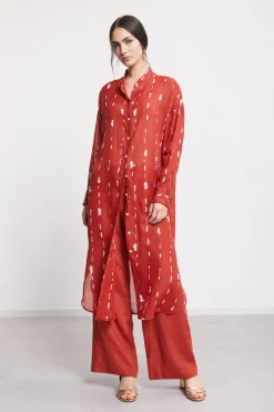 Bedrucktes Midikleid mit Stehkragen