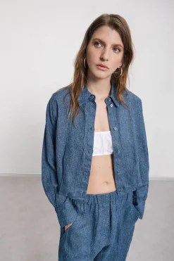 Cropped-Jacke aus bedrucktem Leinen